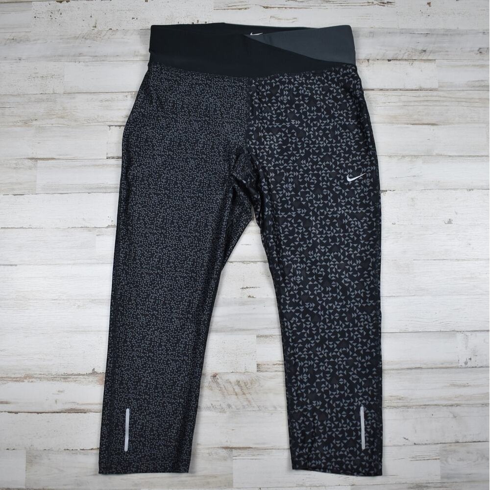Nike DRI-FIT Crop Leggings Women's Small Performance Running Capri Geometric